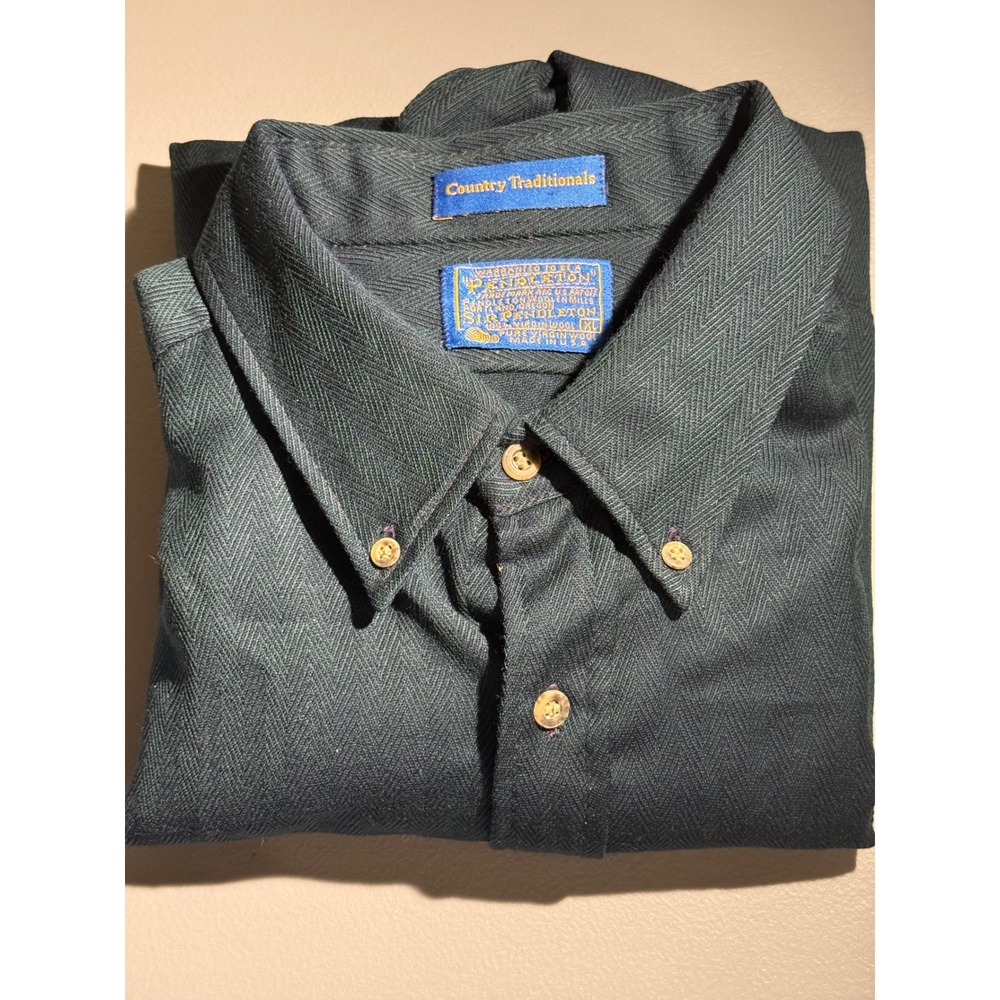 VTG 70s Pendleton Wool Shirt Mens XL Green Herringbone Country Traditionals